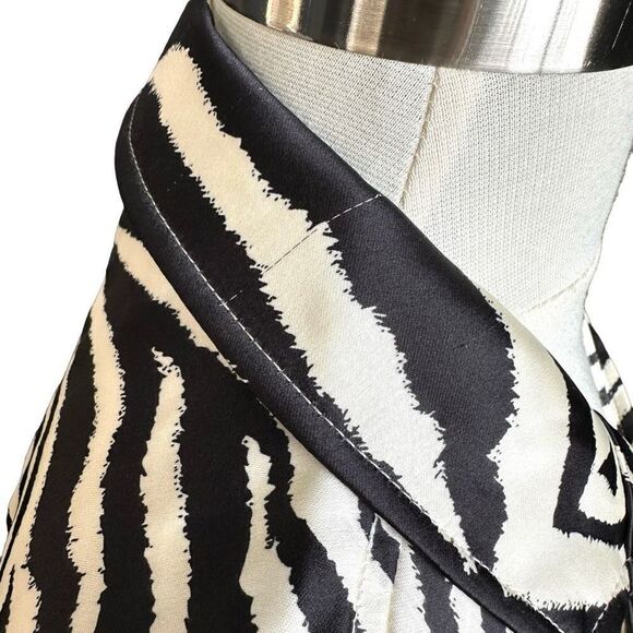 NWT Rachel Zoe Zebra Stripe Collared Button Down Short sleeve Satin Blouse - Picture 4 of 9